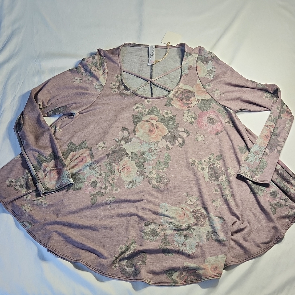 NWT Boutique Purple Asymmetrical Long Sleeve Tunic 2X